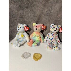 Ty Beanie Babies Lot of 3 - Peace, Ty 2K, Cheery Bear - Retired with Tags